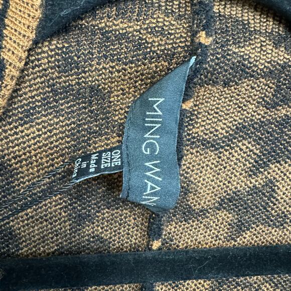 Ming Wang Knit Poncho Cape Wrap Rust Brown Black Printed Hope Wrap O/S New - Picture 13 of 15